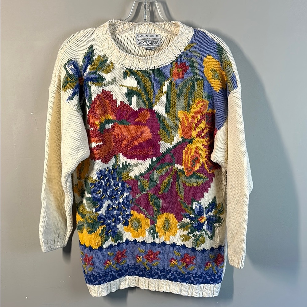 Crystal Kobe Vintage Floral Knit Sweater Size Medium